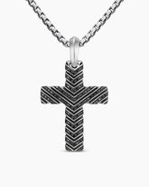 Chevron Cross Pendant in Sterling Silver with Black Diamonds, 36mm